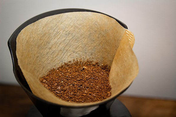 Coffee grounds in a pourover filter